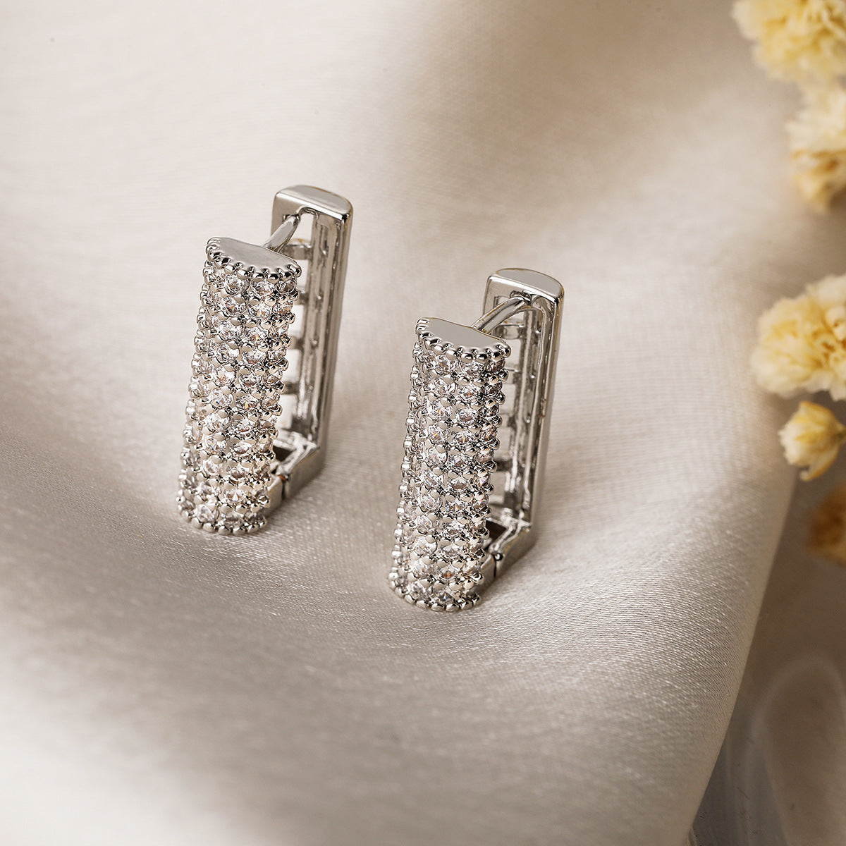 Minimalist Geometric Copper Ear Studs with Real Gold Plating and Zircon Inlay for Women