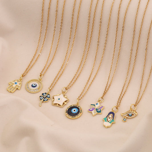 Collar con colgante de ojo turco atrevido en acero inoxidable con acabado esmaltado en cadena tipo O para mujer