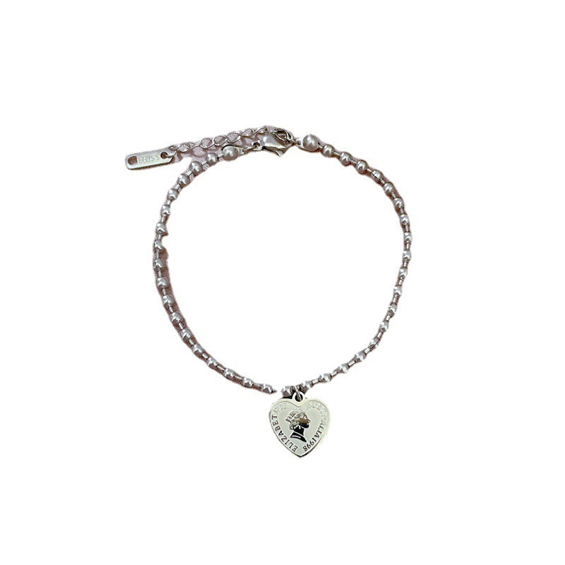 Vintage Sweet Heart Rhinestone PVD Titanium Steel Bracelet