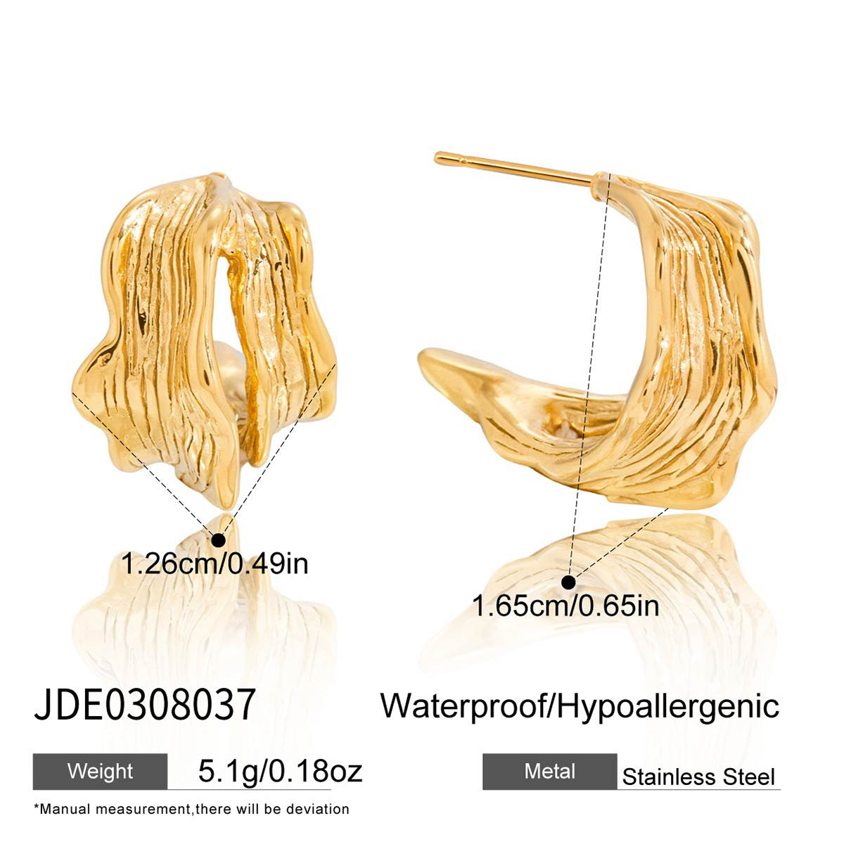Pendientes de Acero Inoxidable con Diseño Geométrico de Patrón Ondulado y Acabado Chapado para Mujer