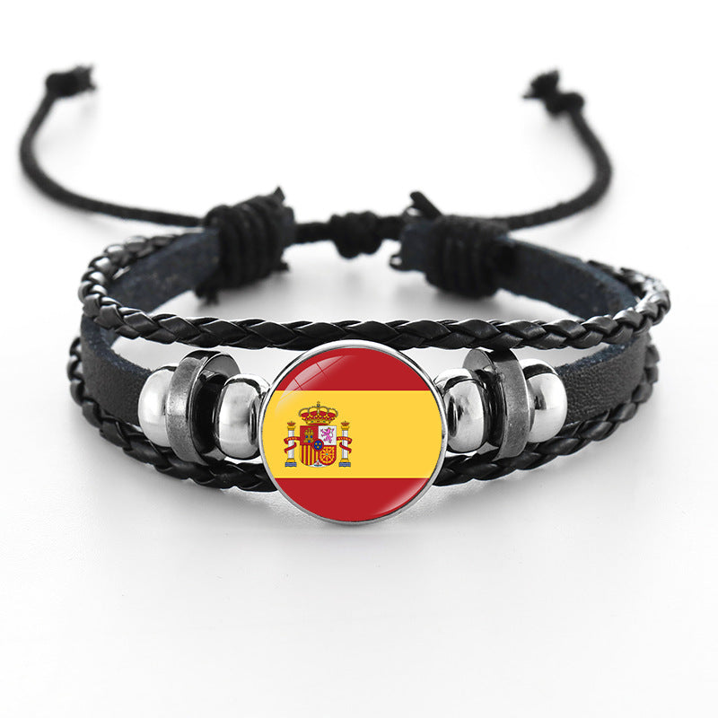 Bracciale in pelle intrecciata fatto a mano unisex stile punk geometrico, nero