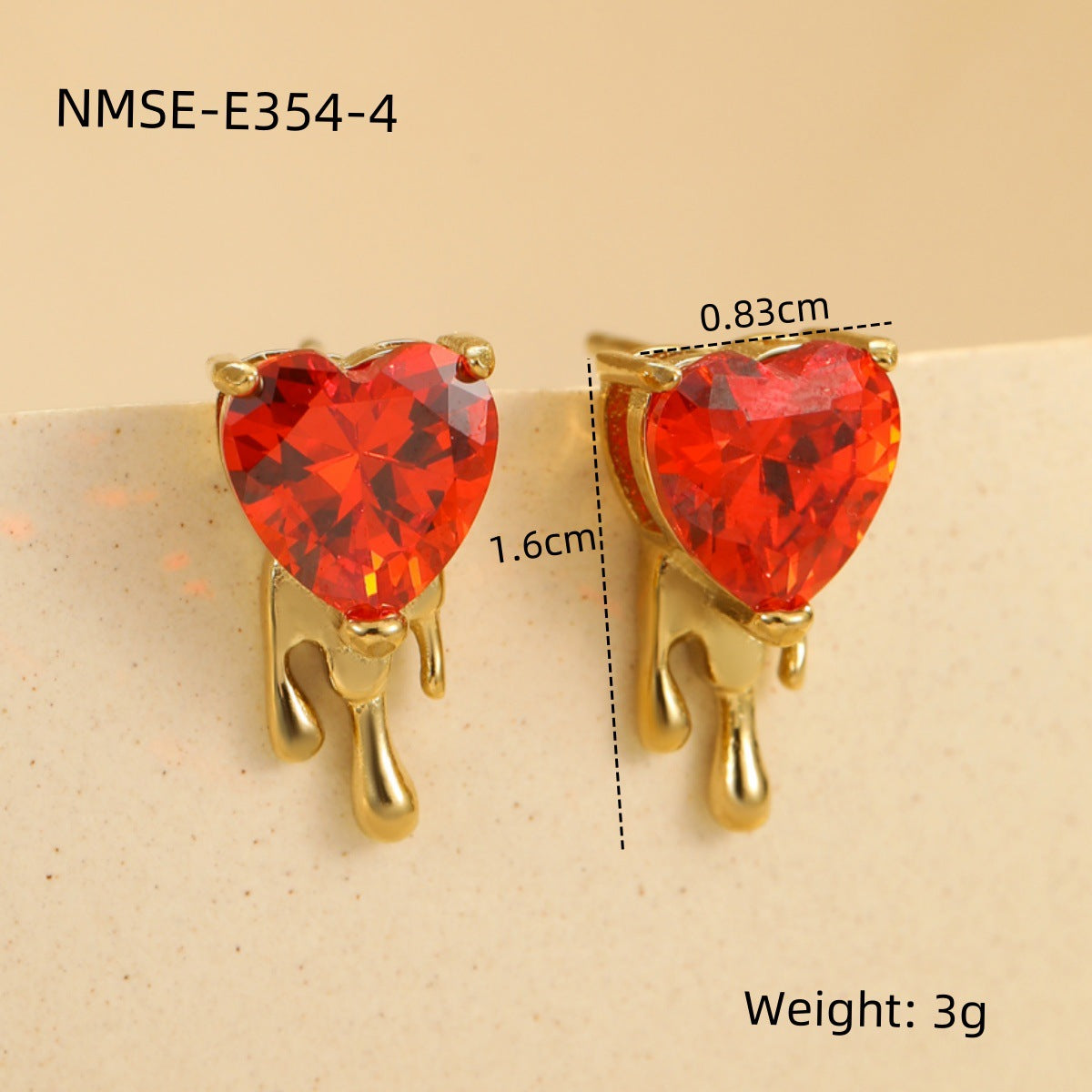 Pendientes de tuerca de circonita con forma de corazón de acero inoxidable con acabado chapado para mujer