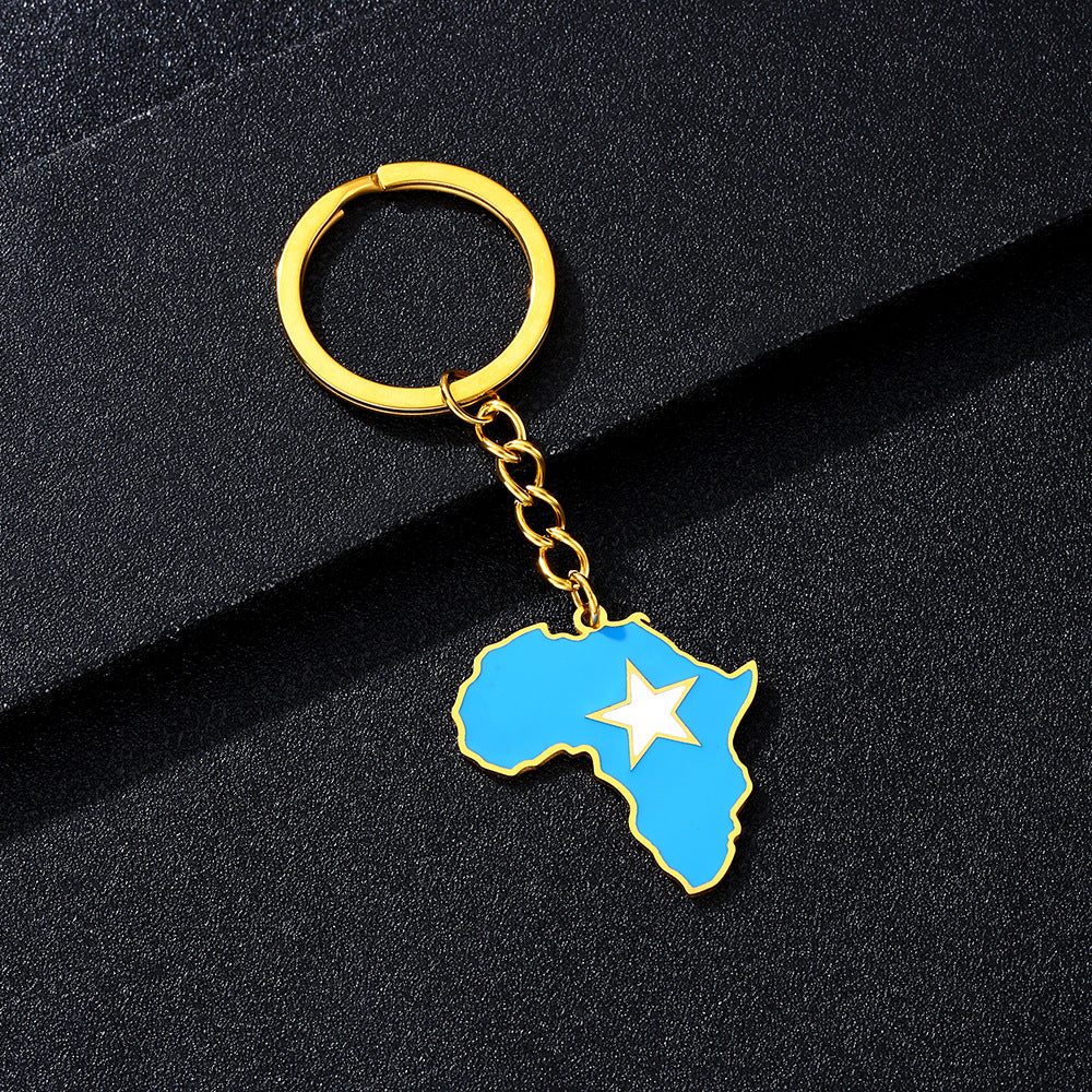 Llavero minimalista de acero inoxidable con forma del continente africano, esmaltado, para regalos y recuerdos