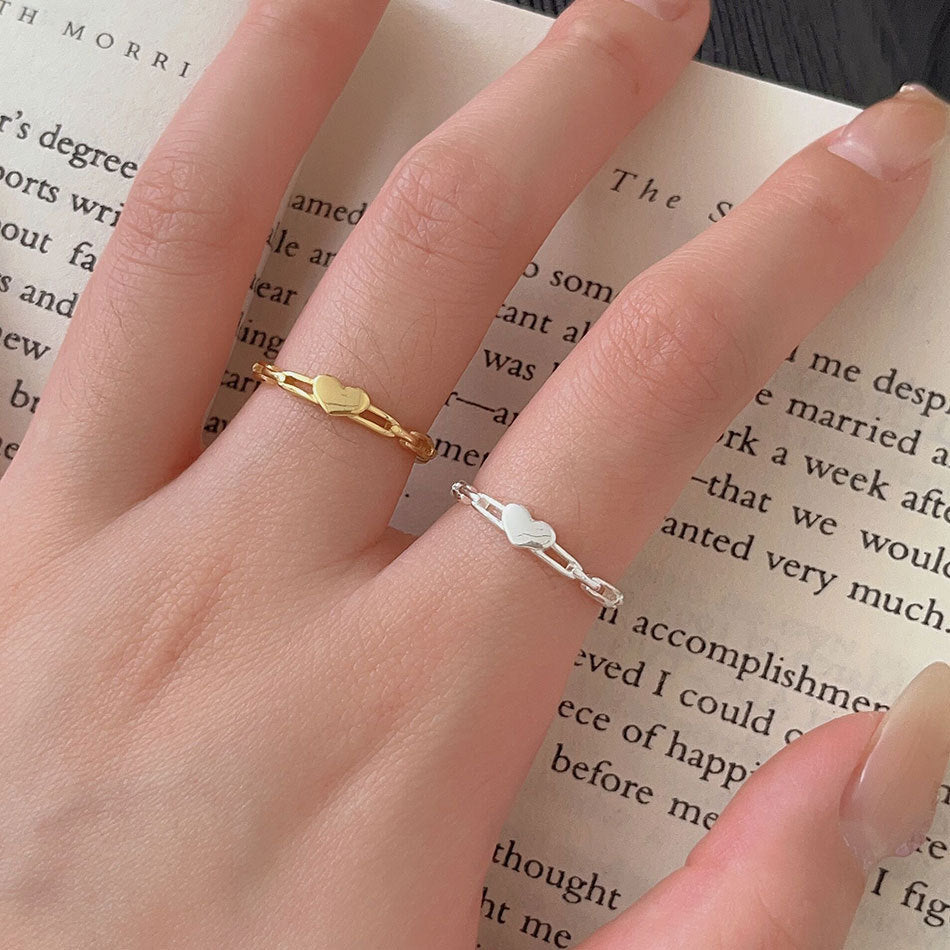 Minimalist Heart-Shaped 925 Sterling Silver Ring for Women with Plated Finish