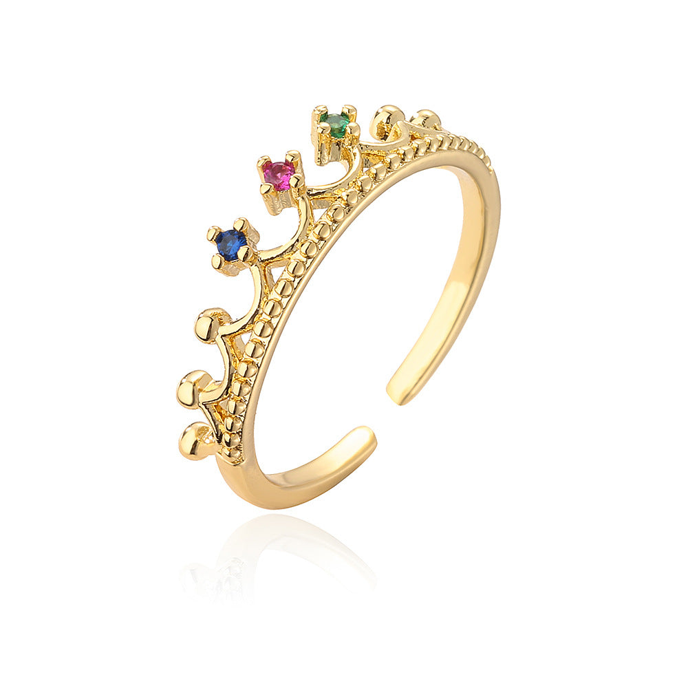 Minimalist Geometric Flower-Shaped Copper Ring with Real Gold Plating and Zircon Inlay for Women