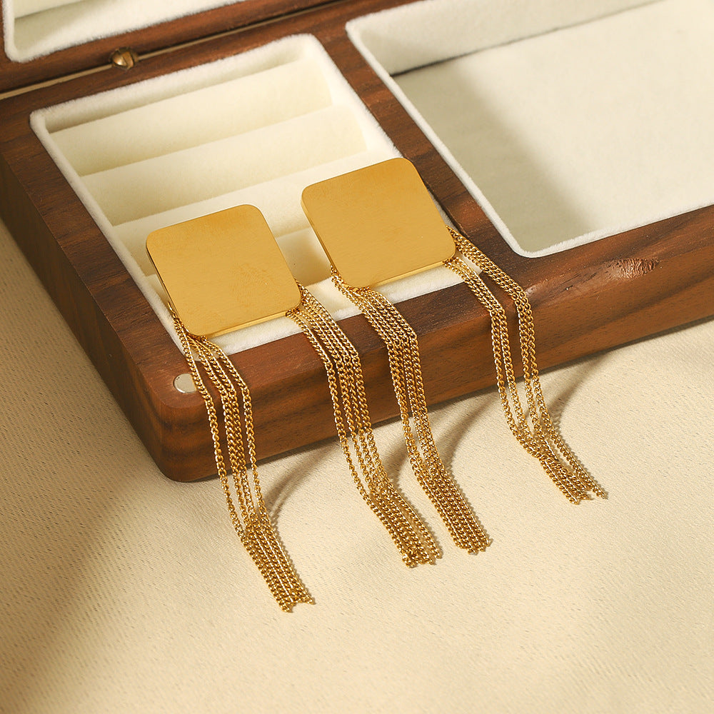 Vintage French-Style Geometric Stainless Steel Dangle Earrings with 18K Vacuum Plating Minimalist Luxe Ear Jewelry