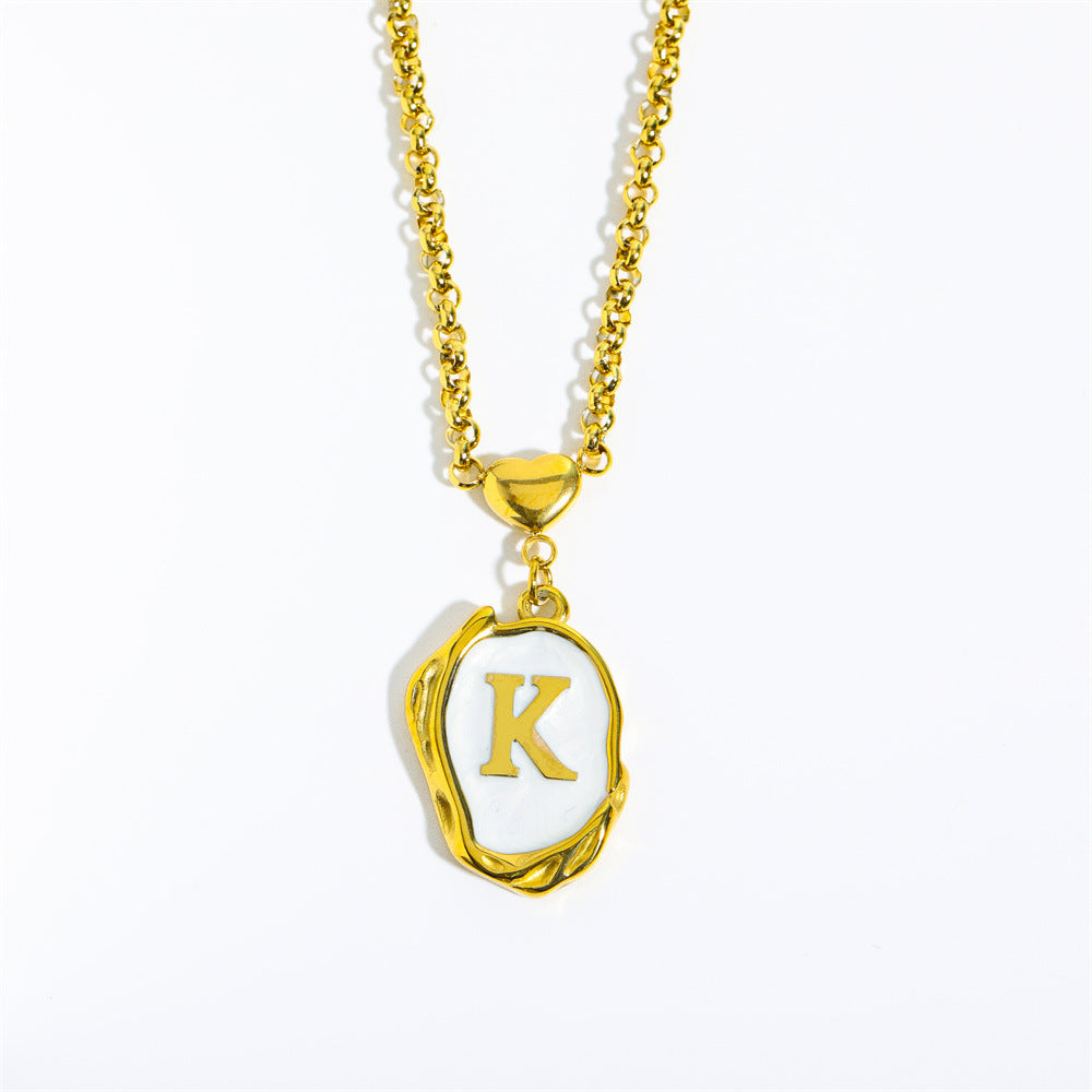 Collana Minimalista in Acciaio Inossidabile a Forma di Lettera con Placcatura in Oro 18K e Catena a O per Uomo e Donna