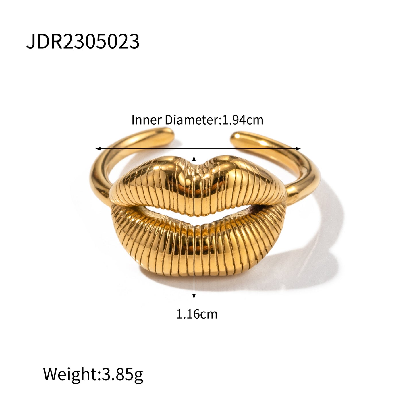 Fashion Ins Style Geometric Lip Pattern Plated 18K Gold Stainless Steel Open Ring for Women