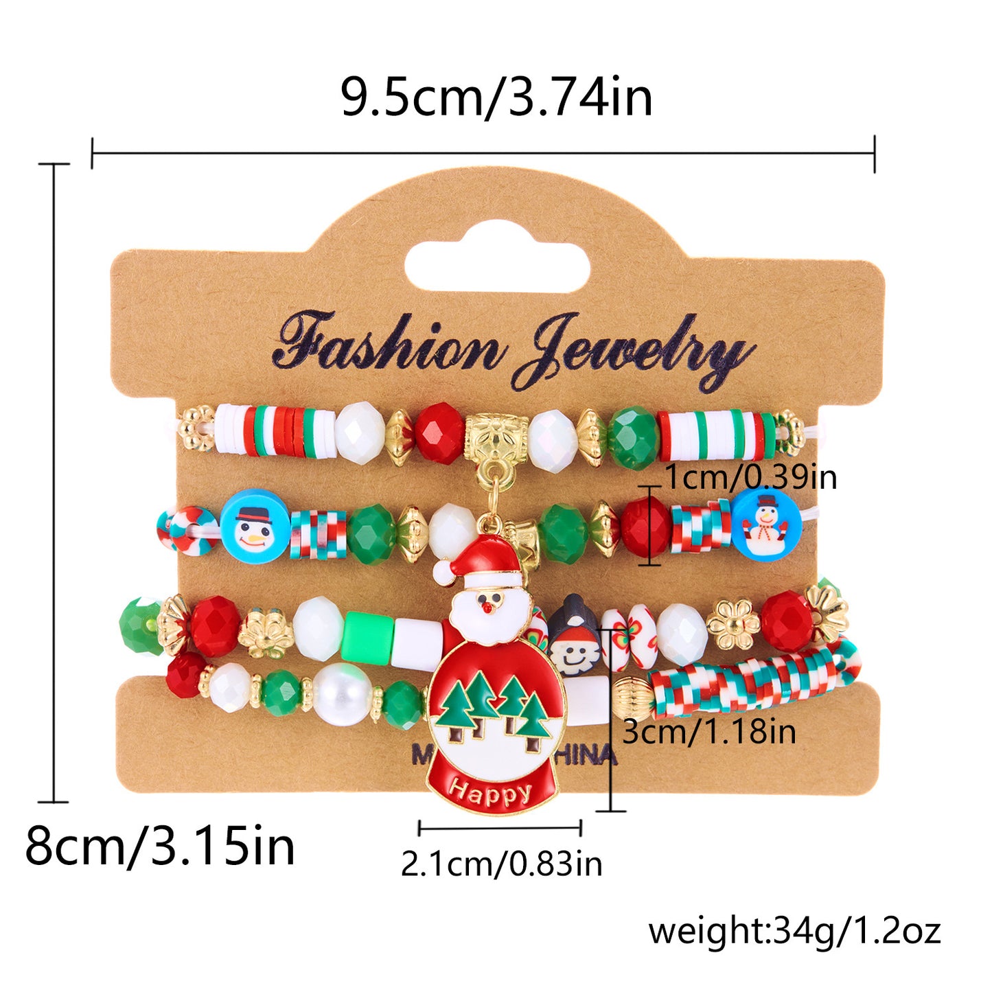 Ins Style Alphabet Beaded Bracelet Set with Polymer Clay Snowman and Santa Charms for Women