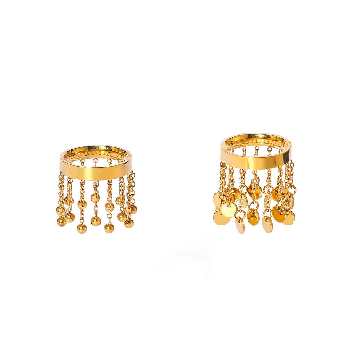 Anello da donna in acciaio inossidabile geometrico minimalista con placcatura color oro e dettaglio nappa