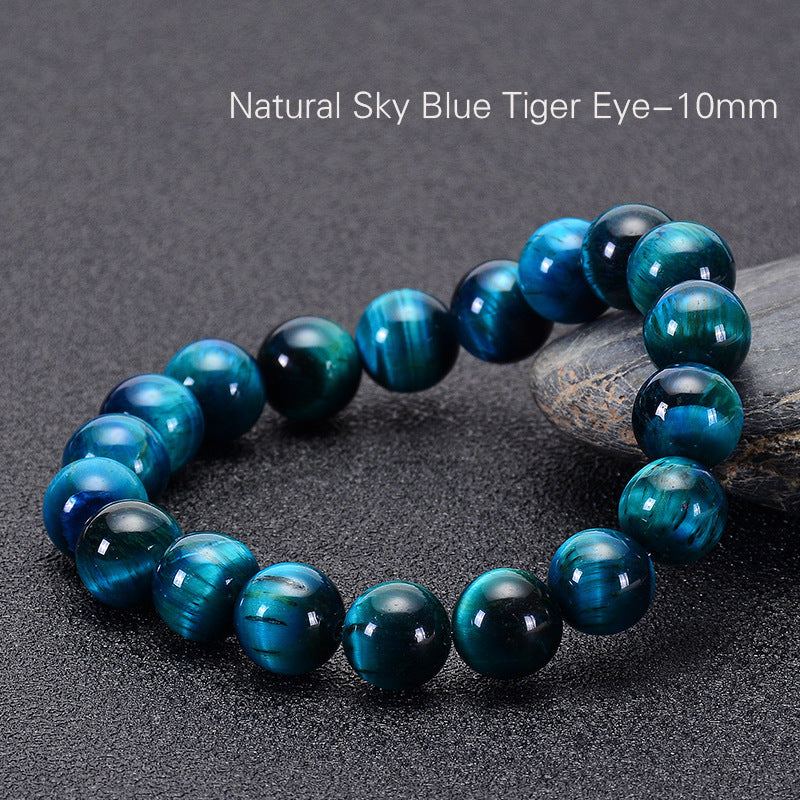 Minimalist Natural Blue Tiger's Eye Round Beaded Bracelet Unisex Geometric Handmade Jewelry