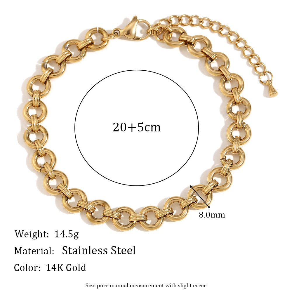 Minimalist Geometric Stainless Steel Plated 14K Gold Chunky Round Anklet for Women