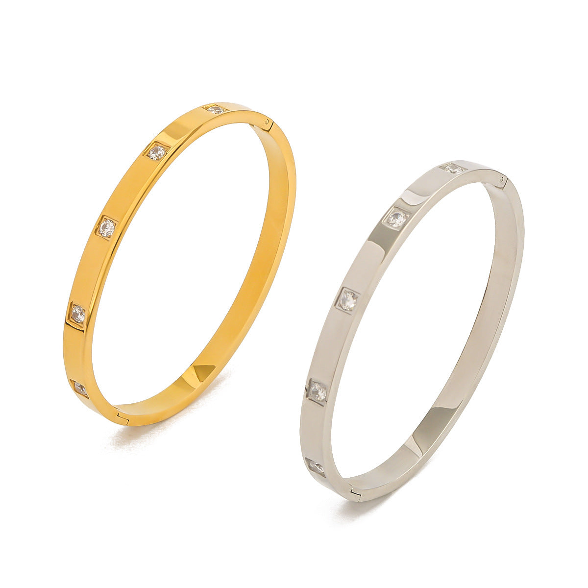 Minimalist Stainless Steel Rhinestone-Set Bracelet for Women with Gold Plating and Irregular Design