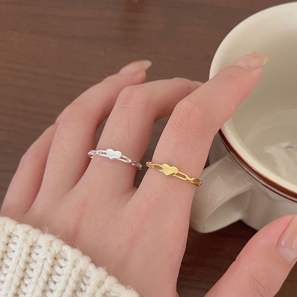Minimalist Heart-Shaped 925 Sterling Silver Ring for Women with Plated Finish