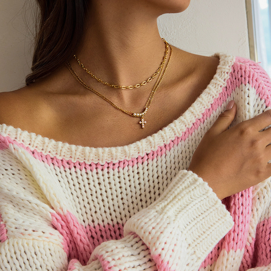 Collana con ciondolo a croce minimalista da donna in acciaio al titanio con finitura galvanizzata