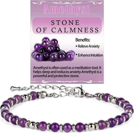 Sweet Geometric Gemstone Beaded Stainless Steel Adjustable Bracelet