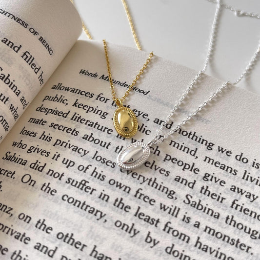 Minimalist Oval Pendant Necklace for Women in 925 Sterling Silver with Geometric Design