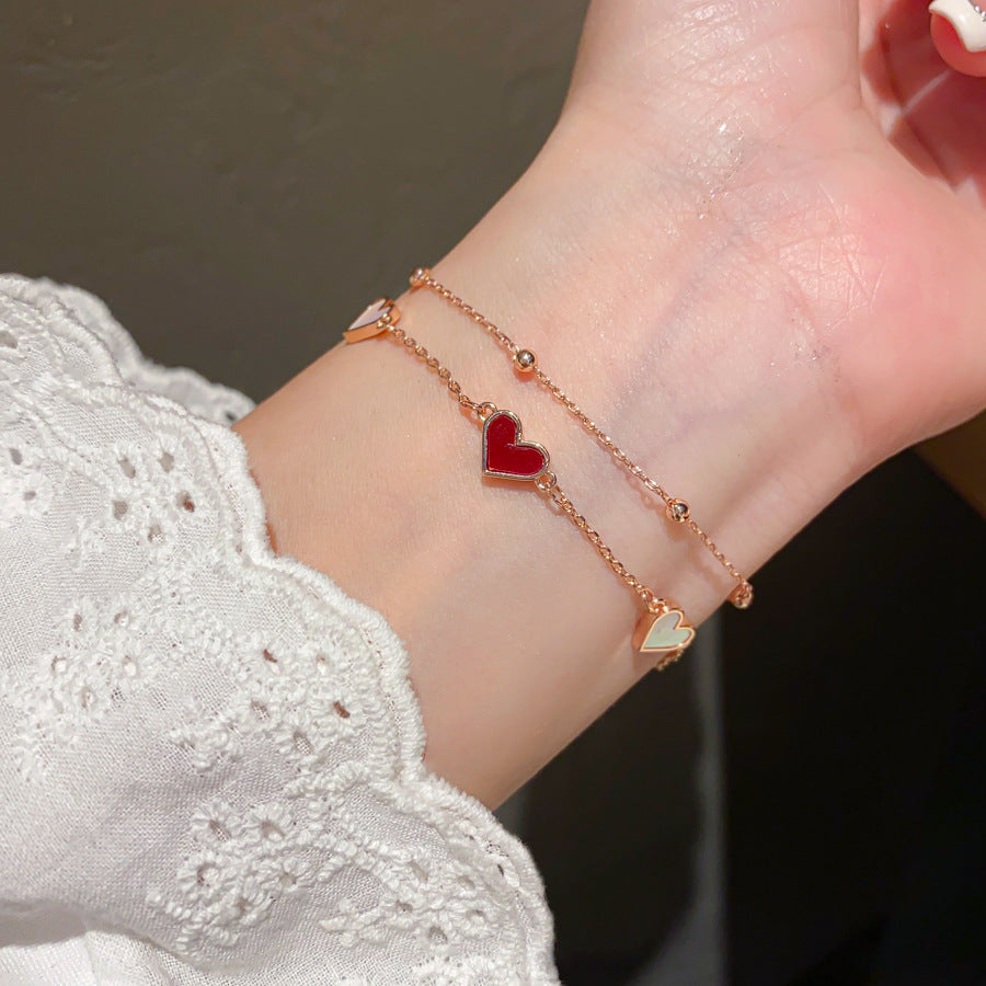 Pulsera de doble capa con forma de corazón de nácar para mujer con acabado chapado, elegante accesorio de moda minimalista para uso diario y regalos de viaje
