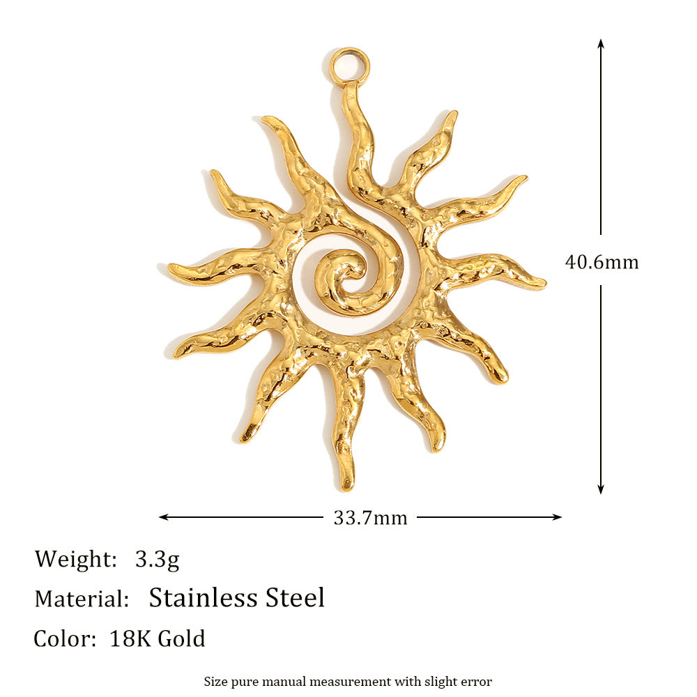 Vintage-Inspired Sun Pendant Necklace in Stainless Steel with 18K Gold Plating for Women