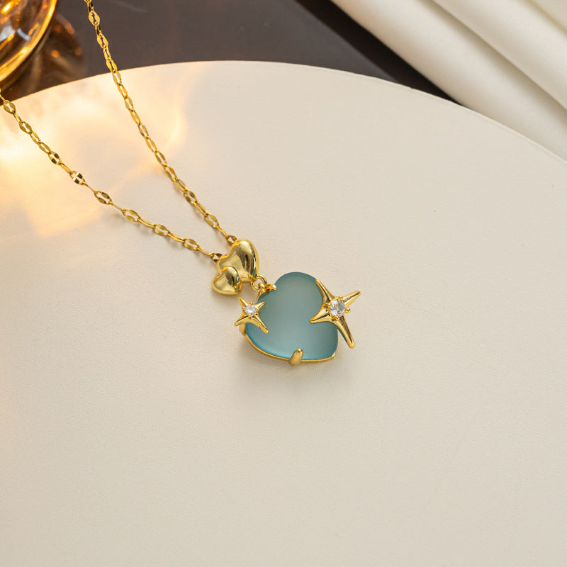 Collana Minimalista con Ciondolo a Cuore, Fiocchi e Strass in Acciaio al Titanio Placcato su Catena a O