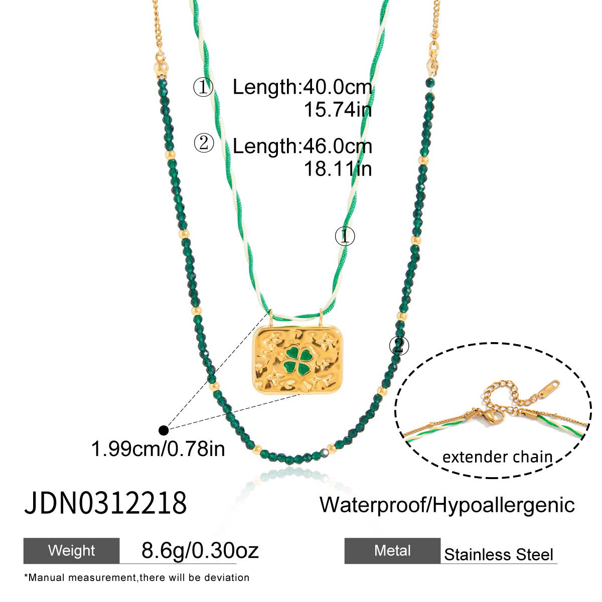 Elegant Green Cubic Zirconia Four-Leaf Clover Stainless Steel PVD Necklace for Women
