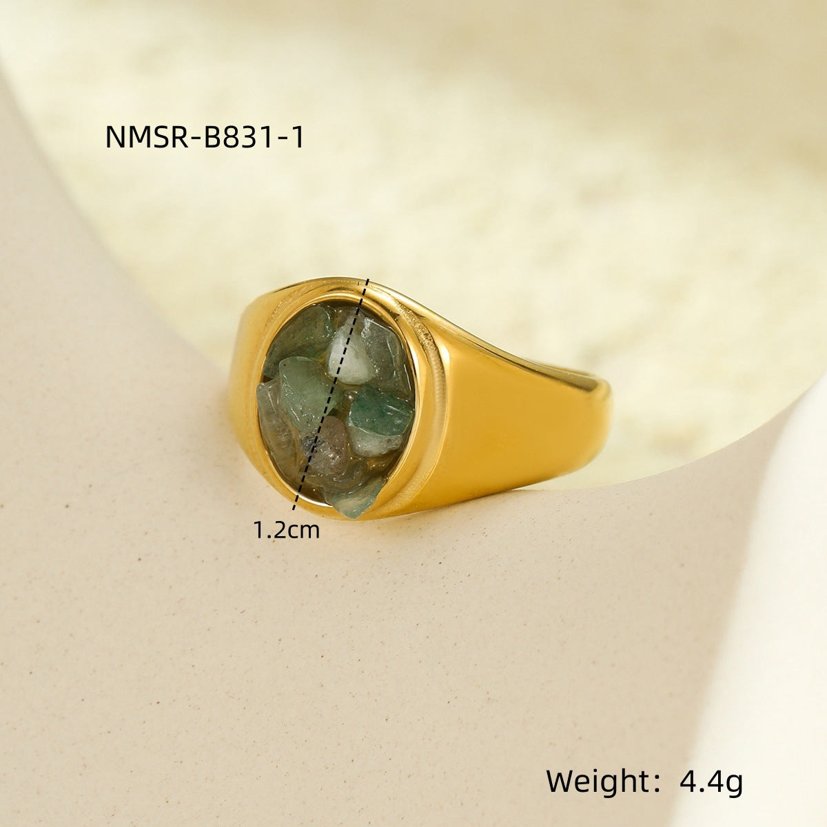 Fashionable Minimalist Round Stainless Steel Ring with Natural Stone Inlay for Women, Hypoallergenic and Fade-Resistant