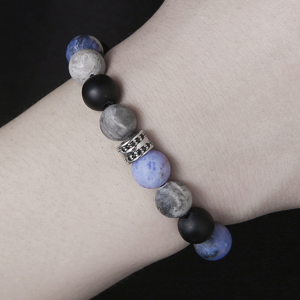 Adjustable Natural Gemstone Beaded Bracelet Unisex Round Geometric Hand Jewelry