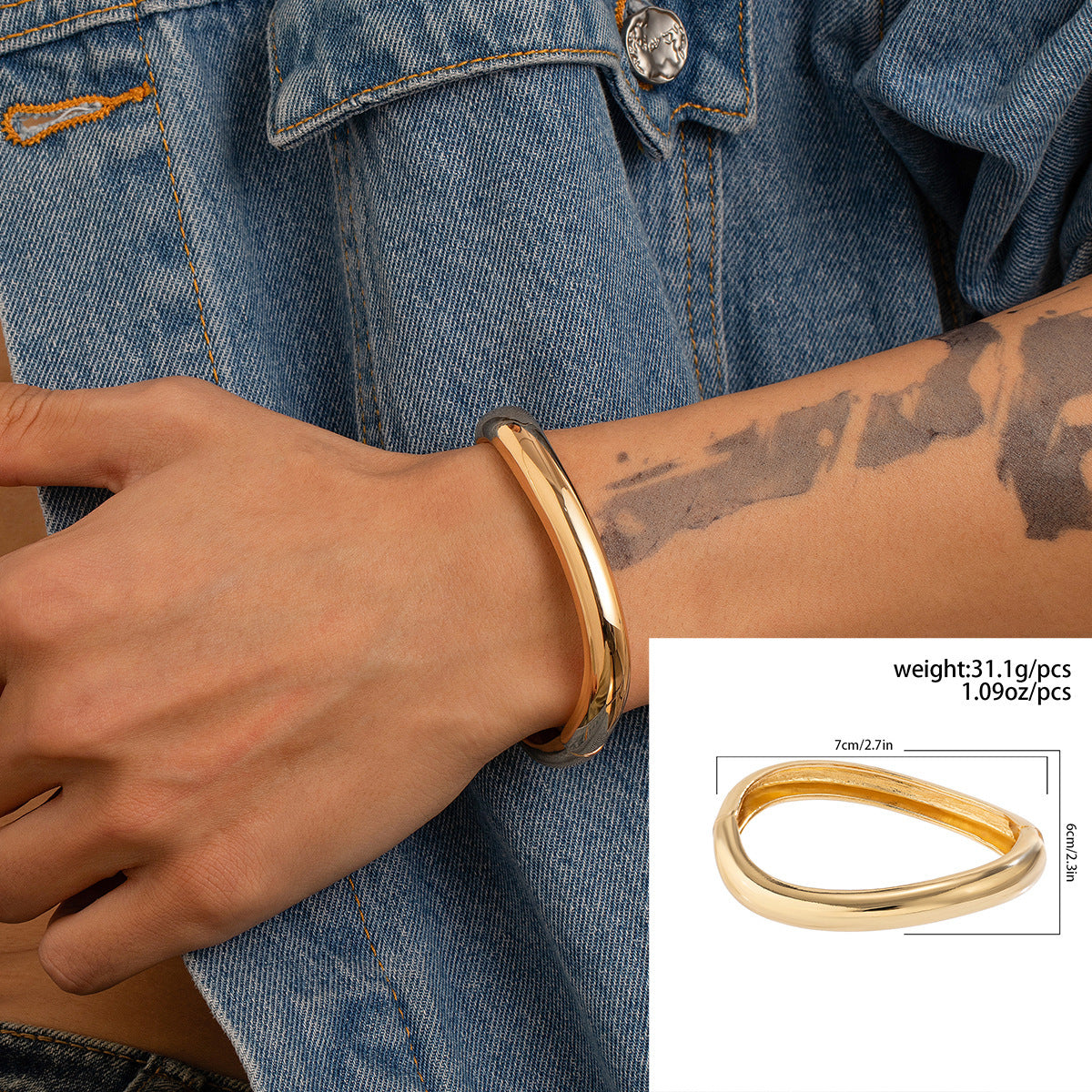 Hip-hop Men's Geometric Round Oval Plated Alloy Cuff Bracelet