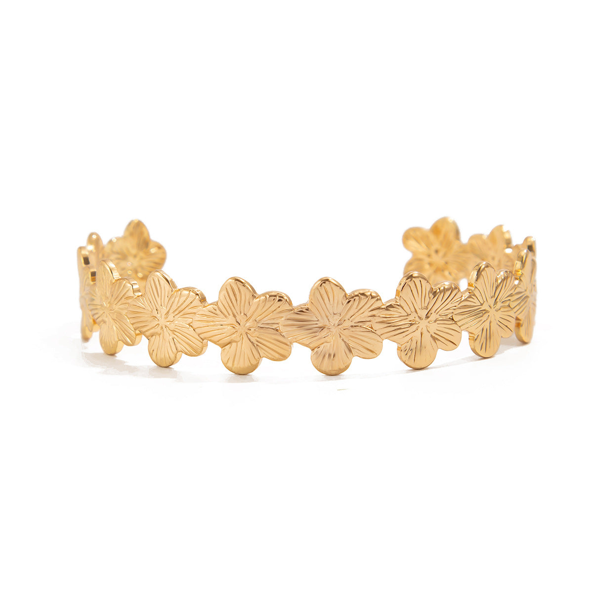 Vacation Style Floral Seashell Open Bangle Bracelet for Women in Plated Metal