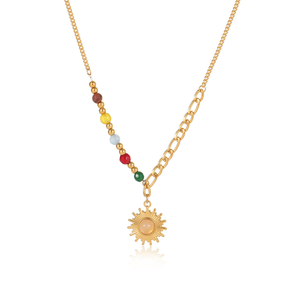 Collana Pendente Retrò Francese a Forma di Sole da Donna in Acciaio Inossidabile Placcato Oro, Gioielli con Catena a Medaglione Minimalista