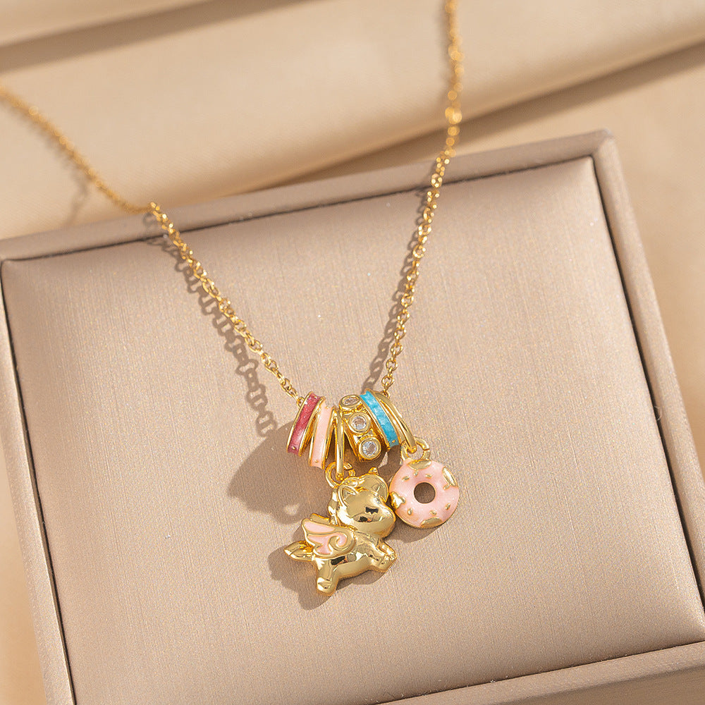 Collar Minimalista con Colgante de Ola y Geométrico para Mujer en Acero de Titanio con Chapado en Oro de 18K, Cadena Hipoalergénica para Clavícula con Motivos de Corazón y Lazo