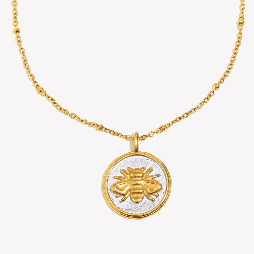 Collana con ciondolo a moneta ape geometrica minimalista in acciaio inossidabile placcato oro 18 carati da donna