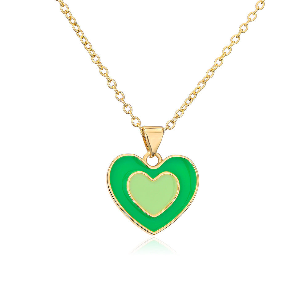 Minimalist Clavicle Necklace with Enamel-Coated Heart Pendant in Copper Base with 18K Gold Plating