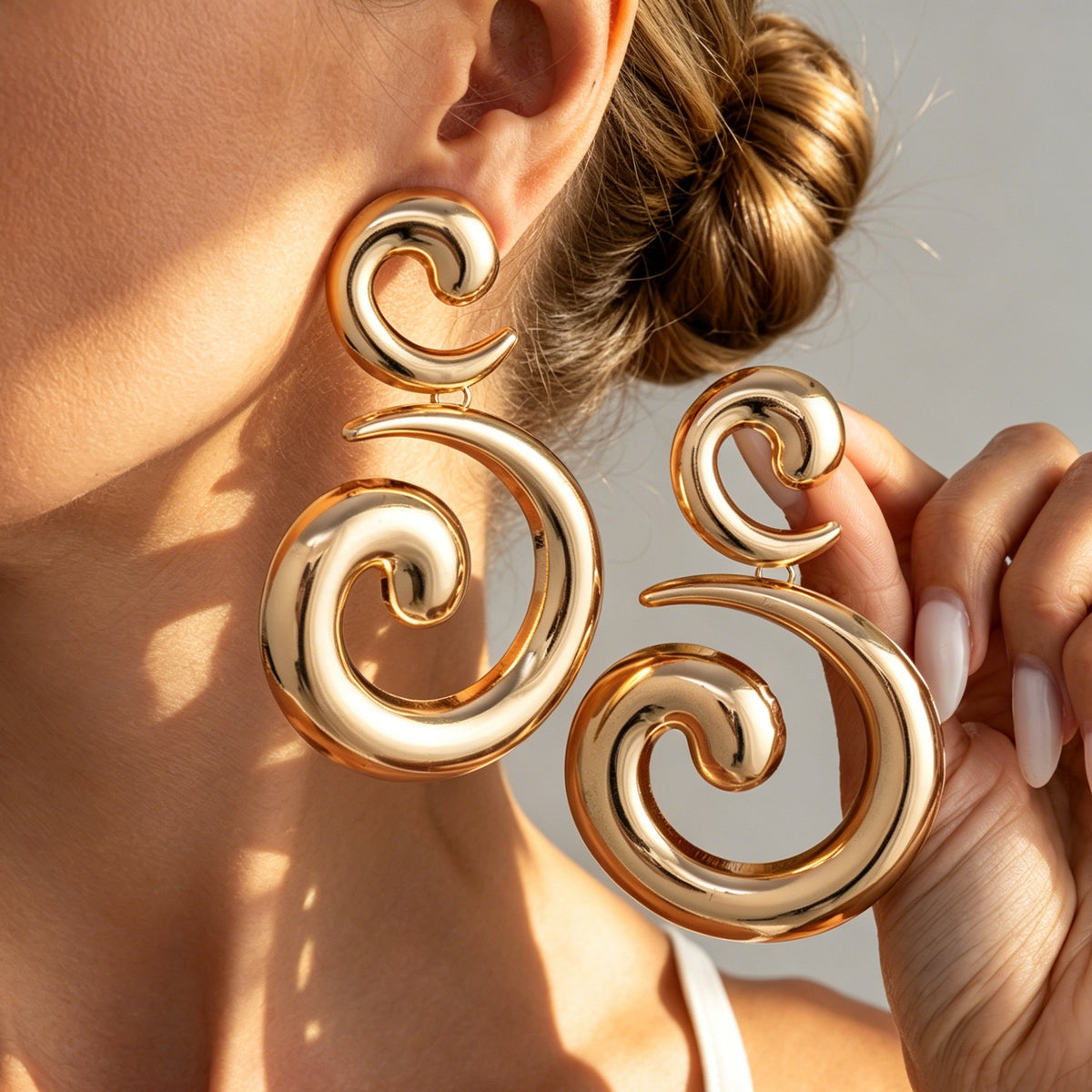 Exaggerated Geometric Spiral Plated Iron Earrings for Women