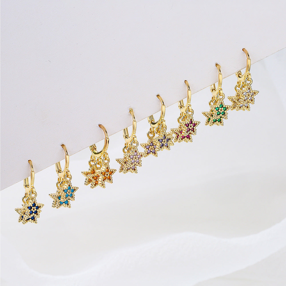 Minimalist Geometric Star Earrings for Women with Copper Base Plated in 18K Gold and Zircon Inlay