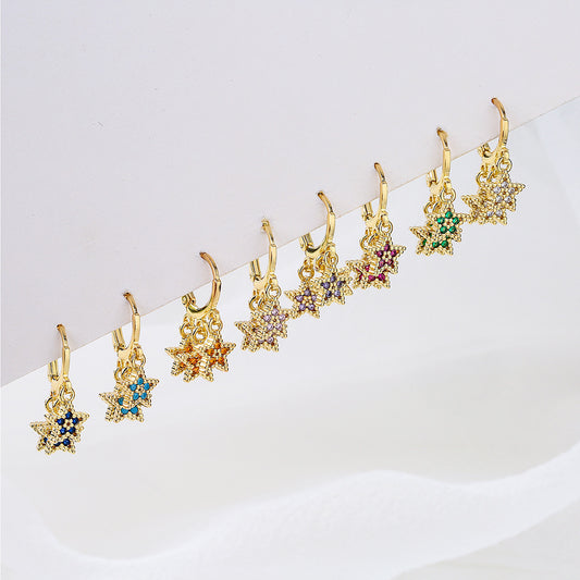 Pendientes de Estrella Geométrica Minimalista para Mujer con Base de Cobre Bañada en Oro de 18K y Incrustaciones de Circones