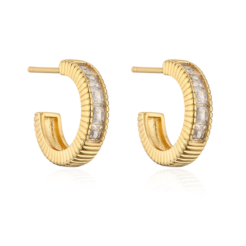 Orecchini da donna geometrici a cerchio in stile vintage color rame con placcatura in oro 18 carati e zirconi cubici