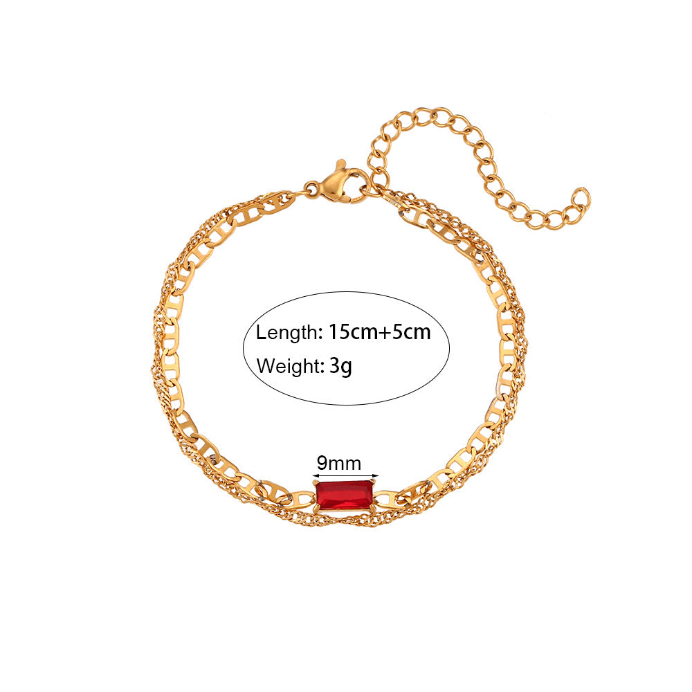 Bracciale da donna in acciaio inossidabile placcato oro 18 carati, con perline micro-incastonate e catena, stile geometrico alla moda