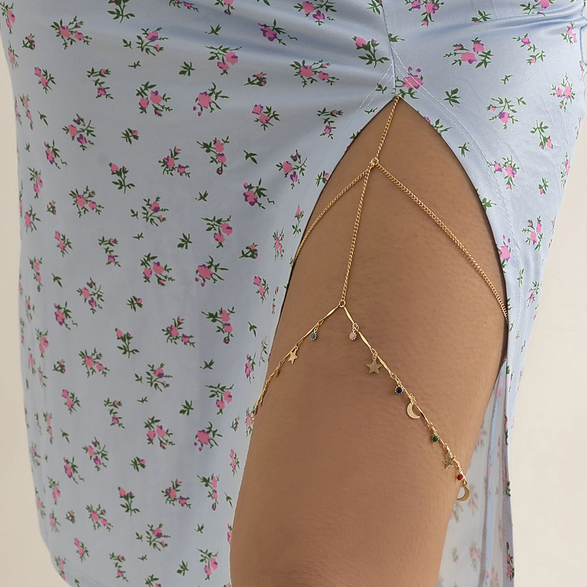 Minimalist Star Rhinestone Alloy Body Chain Leg Anklet for Women