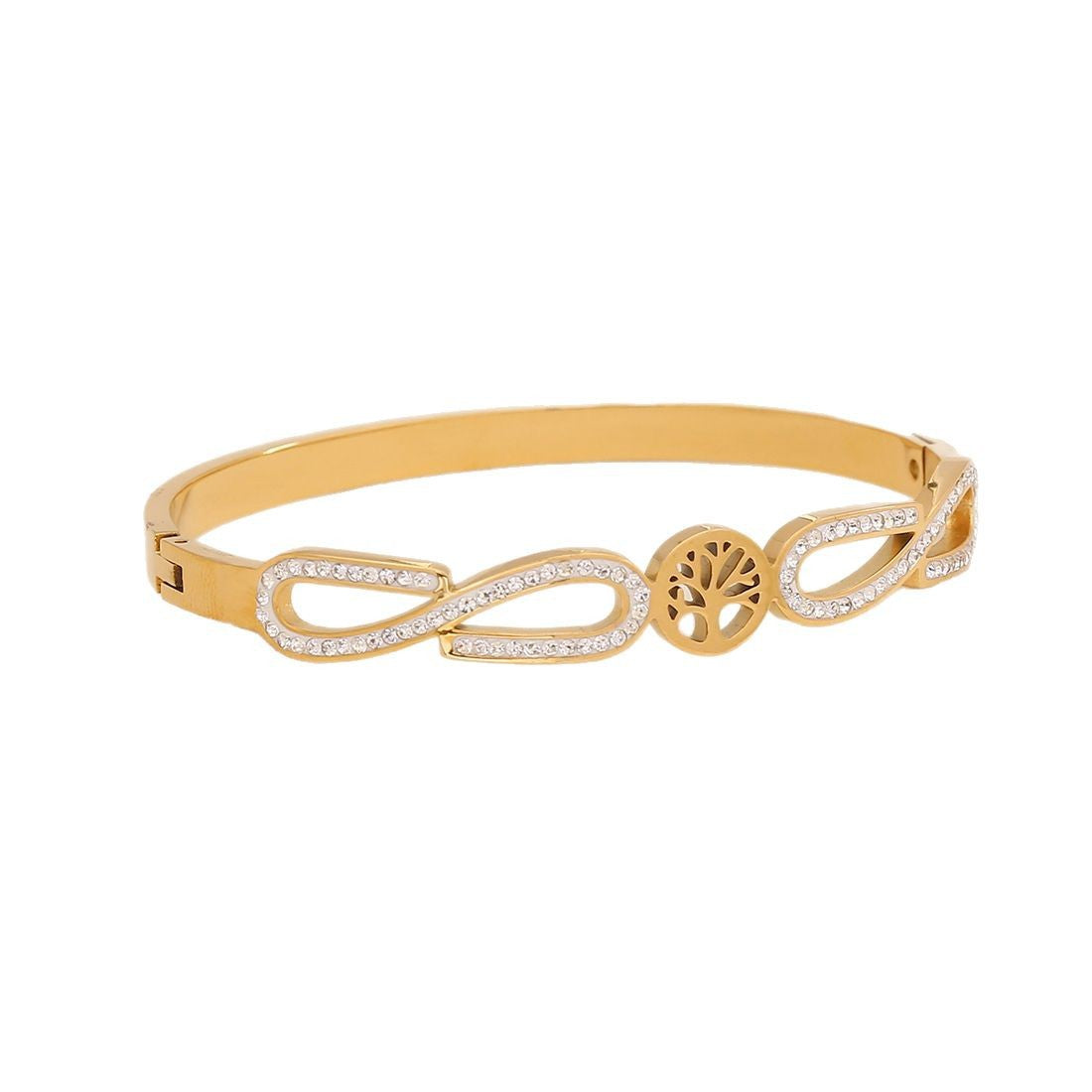 Fashionable Heart and Flower Stainless Steel Bracelet with Plated Finish for Women