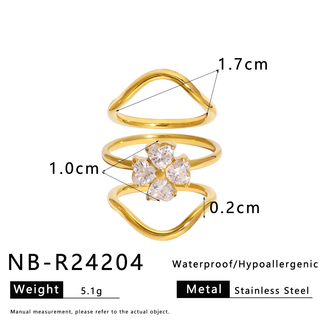 Anello Minimalista a Cuore a Forma di Quadrifoglio in Acciaio Inossidabile Placcato per Donna e Uomo