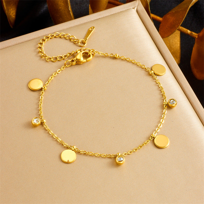 Minimalist Gold Plated Stainless Steel Butterfly Round Crown Eye Pendant Necklace and Bracelet Set for Women