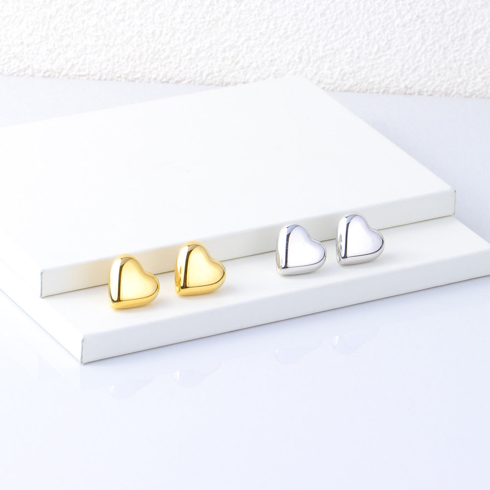 Fashionable Heart-Shaped Stainless Steel Earrings with 18K Gold Plating, Hypoallergenic Lightweight Studs for Women