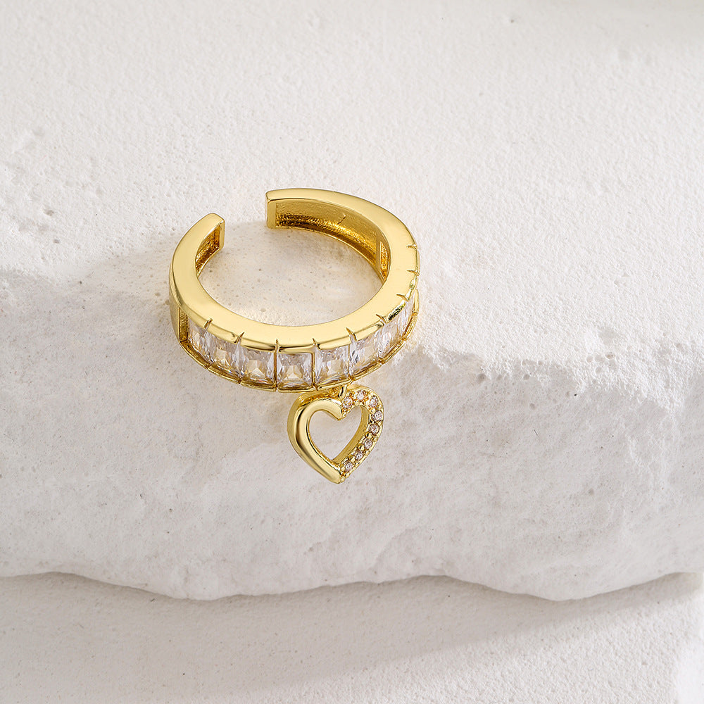 Anello aperto geometrico minimalista da donna in ottone placcato oro vero con zirconia micro-pavé