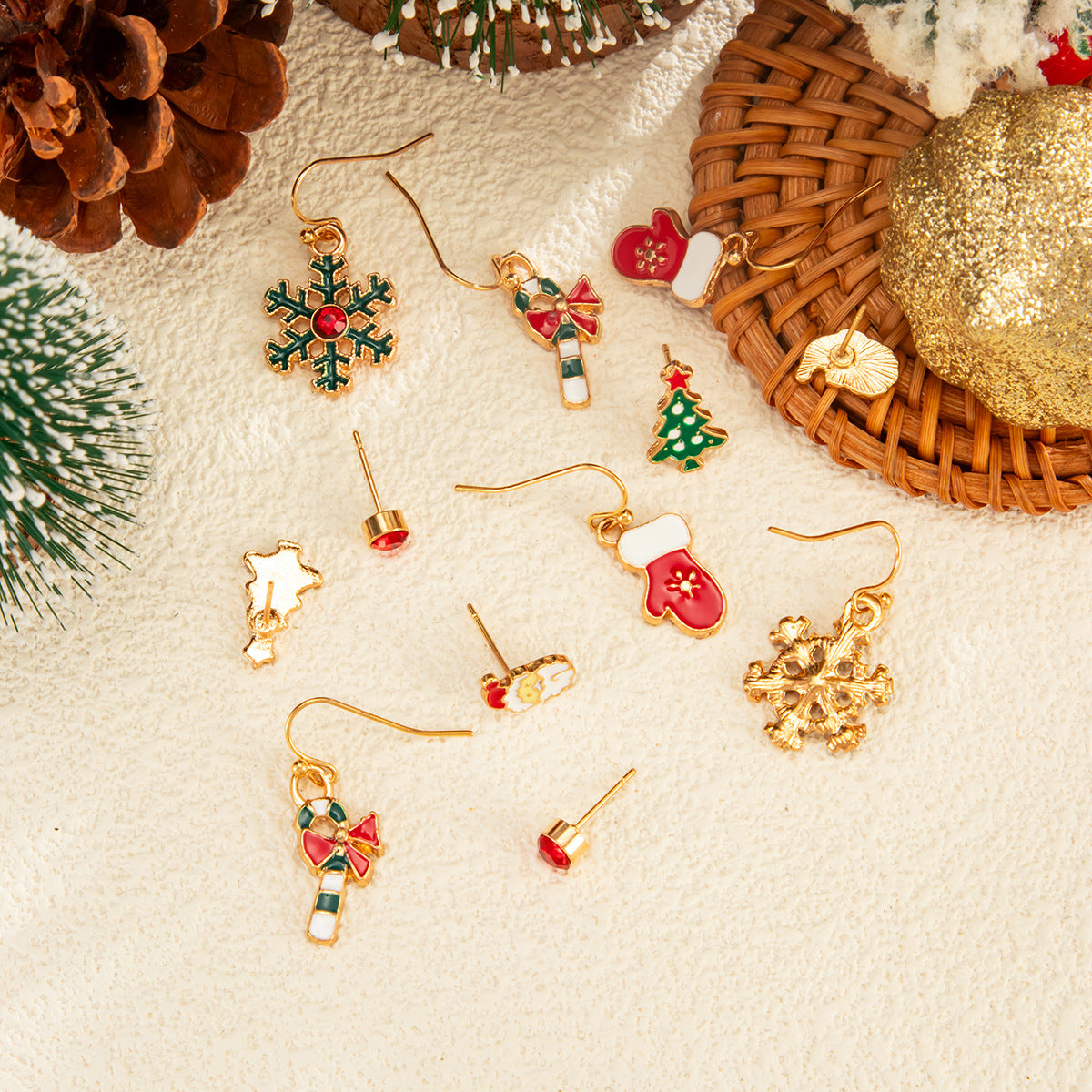 Sweet Drip Oil Snowflake Bow Alloy Plated Earrings for Women