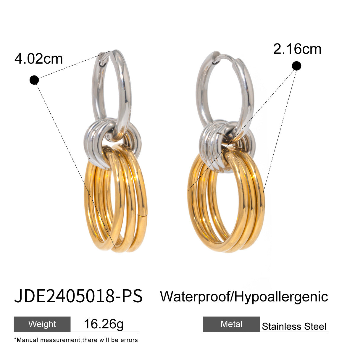 Two-Tone Round Geometric Plated Stainless Steel Earrings for Women