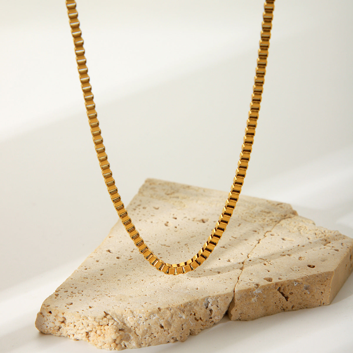 Minimalist Geometric Stainless Steel Gold-Plated Box Chain Necklace for Women, Hypoallergenic Titanium Steel Neck Chain, Fade-Resistant