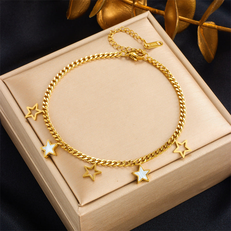 Fashion Heart White Shell Life Tree Butterfly Anklet for Women Stainless Steel Jewelry