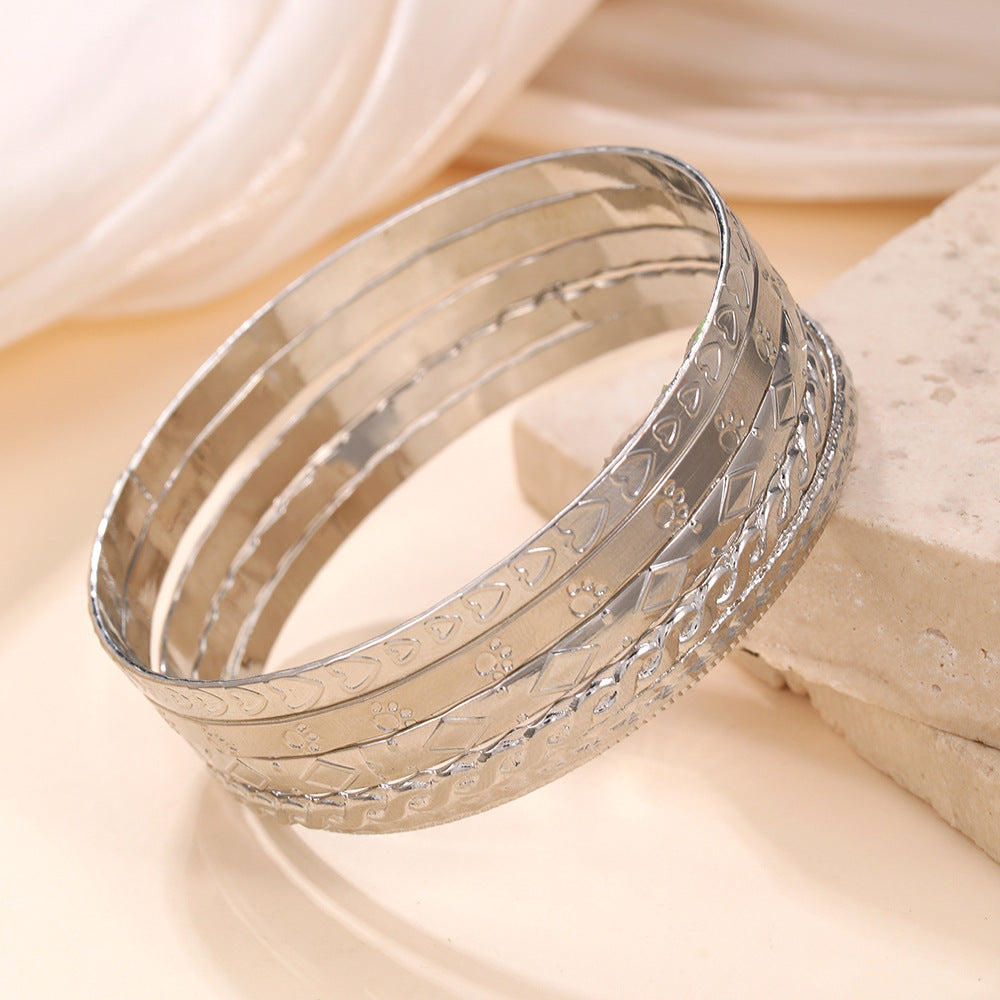 Bohemian Vintage Geometric Heart Round Plated Iron Bracelet Set