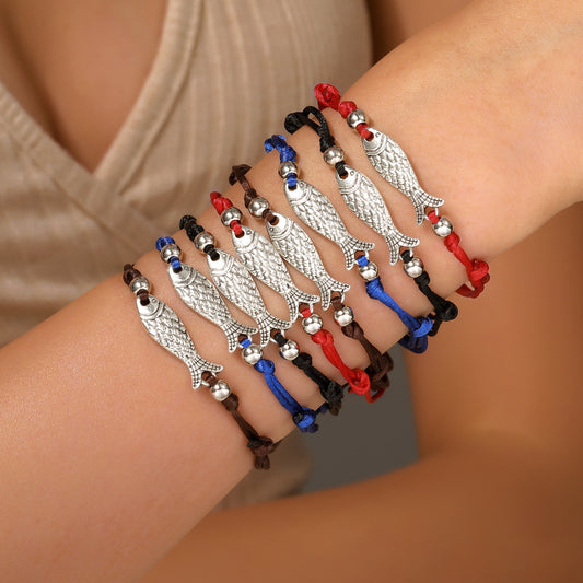 Minimalist Adjustable Alloy Fish Bracelet Unisex Animal Charm Hand Rope
